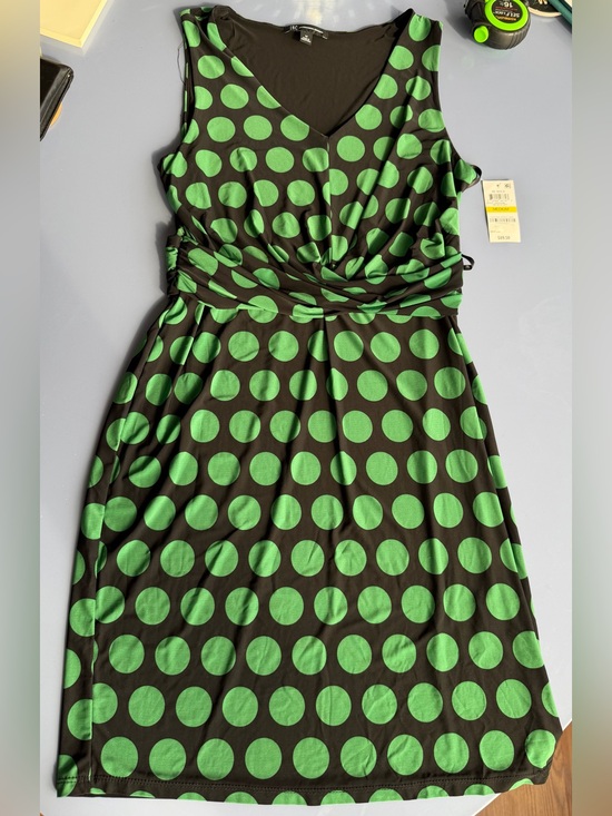 INC International Concepts Dresses & Skirts - INC International Concepts Black Midi Dress with Green Polka Dots